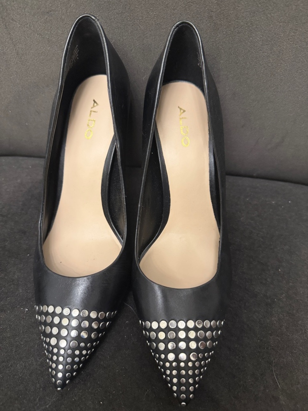 Aldo Black Pointed Toe Studded Pumps